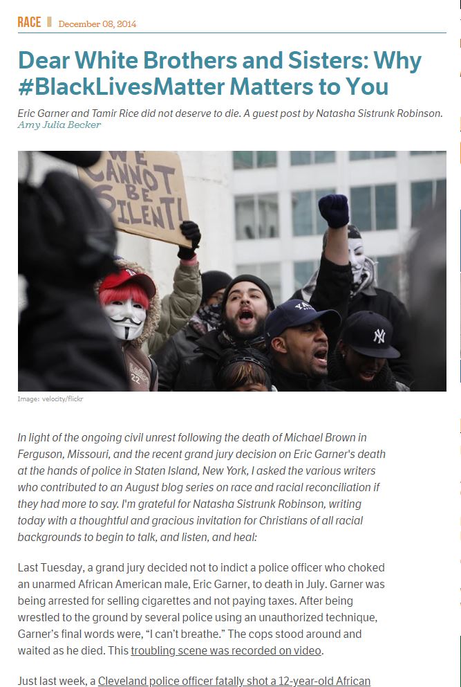 ARTICLE:  Dear White Brothers and Sisters: Why #BlackLivesMatter Matters to&nbsp;You